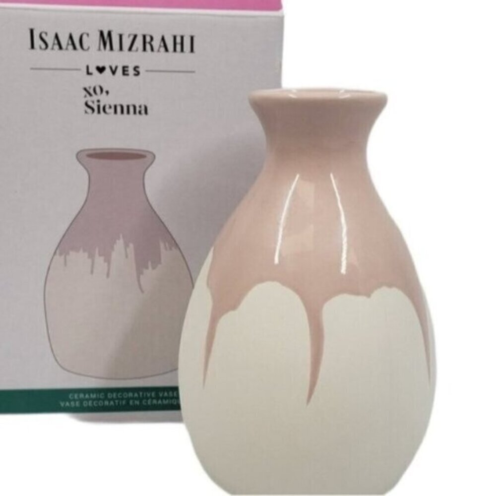 🔷️Isaac Mizrahi Love XO Sienna Ceramic Vase Cream Pink Contemporary